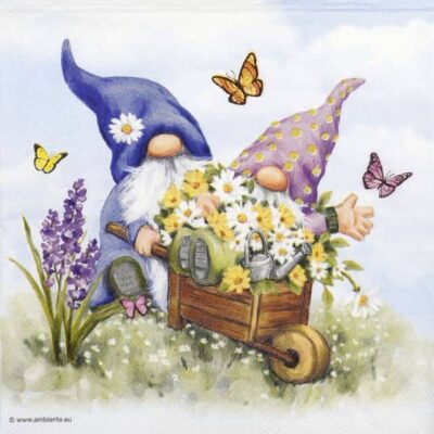 Single Decoupage Napkin - Gardening gnomes