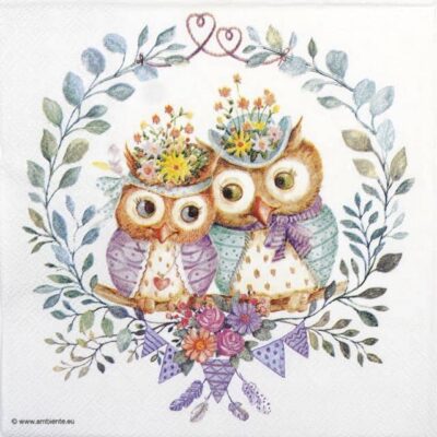 Single Decoupage Napkin - Owl Couple In Love