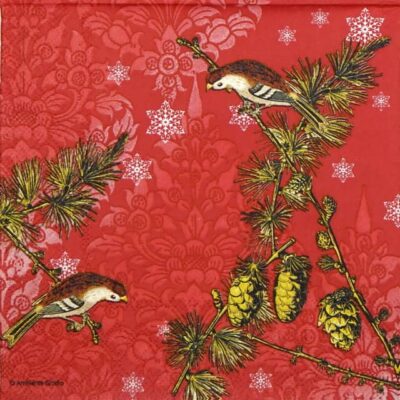Paper Napkin - Pinecone Ornaments red
