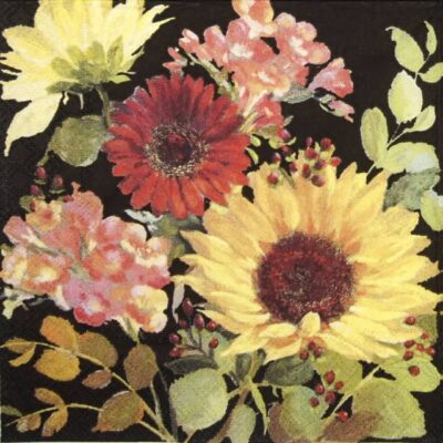Lunch Napkins (20) - Sunny Flowers Black