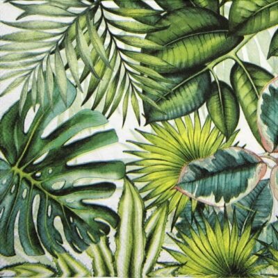 Cocktail Napkin - Tropical Leaves White