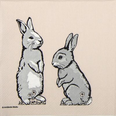 Paper Napkin - Two rabbits coral