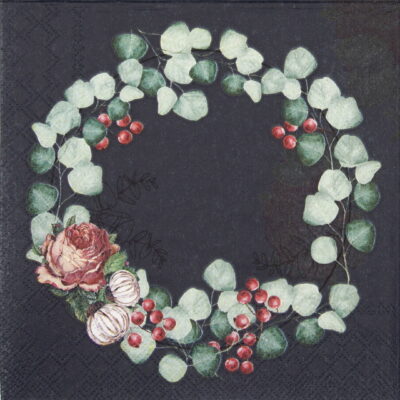 Paper Napkin - Wreath of Eucalyptus Black