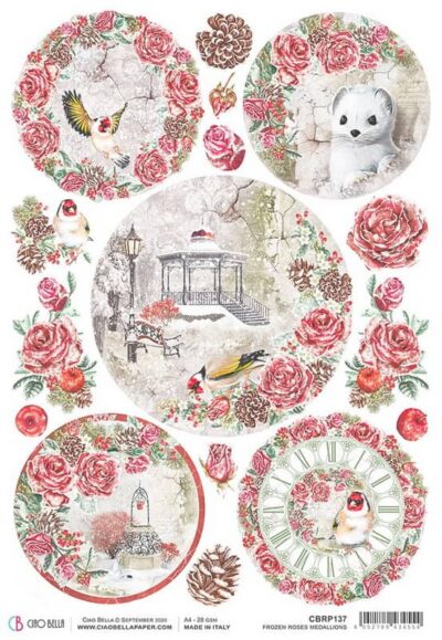 Rice Paper - Frosen Roses Medalions - CBRP137 (22 x 32cm)