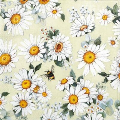 Cocktail Napkins - Daisies wreath light green (20 pieces)
