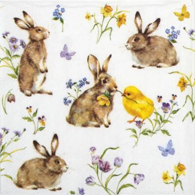 Cocktail Decoupage Napkin - Easter-Friends-white