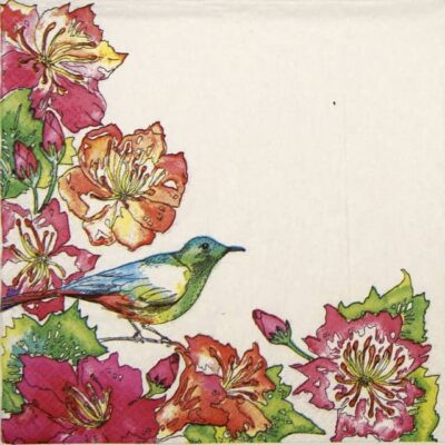 Paper Napkin - Exotic Flowers with Colourful Bird