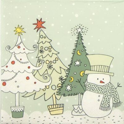Lunch Napkins - Graphic Snowman and Xmas Trees (20 pieces)