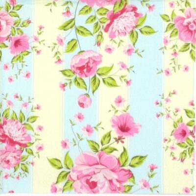 Paper Napkin - Peonies on stripes