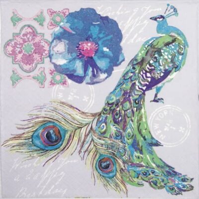 Lunch Napkins (20) - Watercolor collage with peacock world
