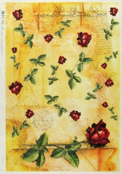 Rice Paper - Red Roses on Yellow Background (22 x 32cm)