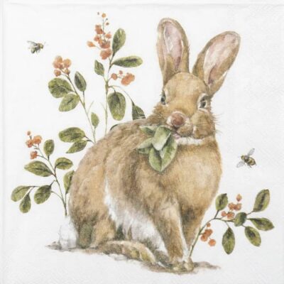 Cocktail Decoupage Napkin - Garden Bunny