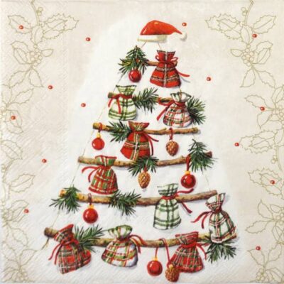 Single Decoupage Napkin - Stick Tree with Gifts