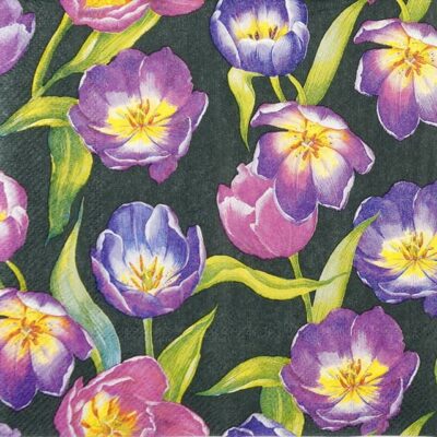 Single Decoupage Napkin - Tulip Meadow black