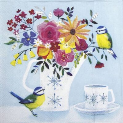Paper Napkin - Pot of Flowers light blue