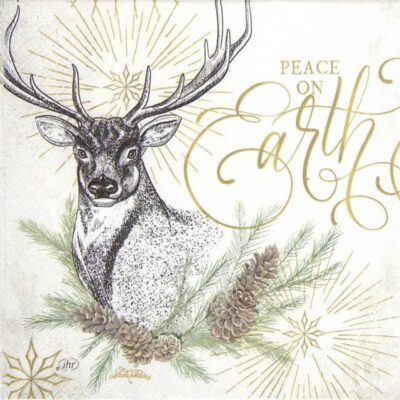 Paper Napkin - White X-mas Deer cream