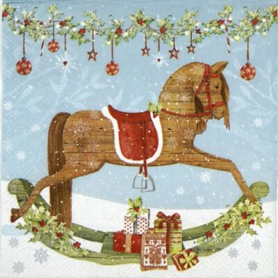 Paper Napkin - Lovely Rocking Horse blue