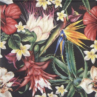 Paper Napkins - Paradise Flowers on Black (20 pieces)