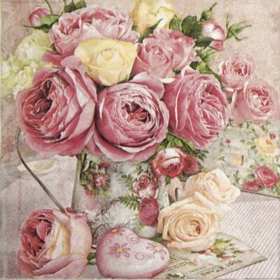 Paper Napkin - Pink Roses in Vintage Vase
