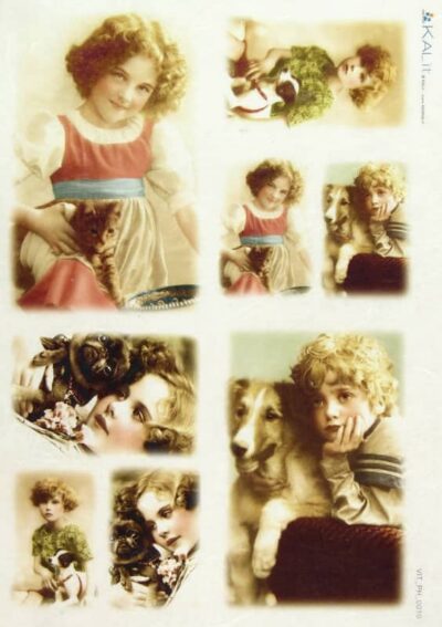 Rice Paper - Old Pictures Girls and Animals (22 x 32cm)