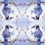 Blue Jay Napkins 20 Pack with repeating winter blue jay motifs on berry branches holding festive ornaments on a soft blue background, ideal for elegant table décor and seasonal workshops.