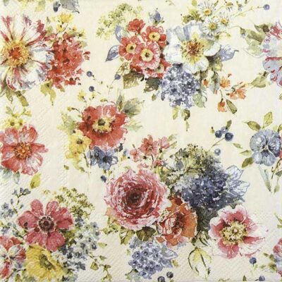 Single Paper Napkin - Garden Flowers cream