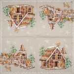 Gingerbread Valley Napkins 20 Pack with repeating gingerbread village motifs including train, houses, trees and reindeer on a cream background, ideal for festive table décor and Christmas parties.