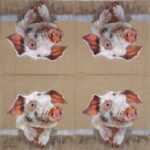 Open view of the Pig Ruffy light brown decoupage napkin showing the four repeating piglet motives