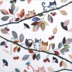 Close-up detail of the Fall-Cats decoupage napkin showing playful cats on autumn branches