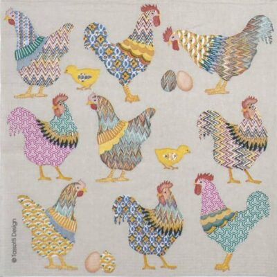 Single Decoupage Napkin - Tassotti: Galli e galline taupe