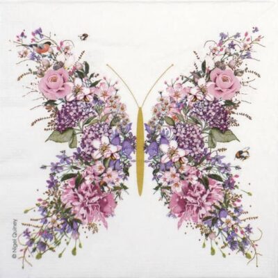 Single Decoupage Napkin - Nigel Quiney: Papillon et fleurs