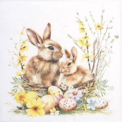 Single Decoupage Napkin - Bunnies in a Basket