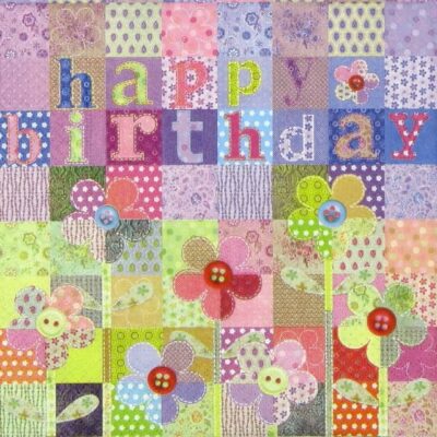 Single Decoupage Napkin - Patchwork Birthday