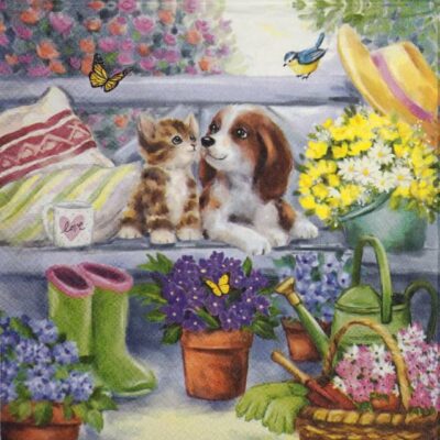 Single Decoupage Napkin - Bench Friends