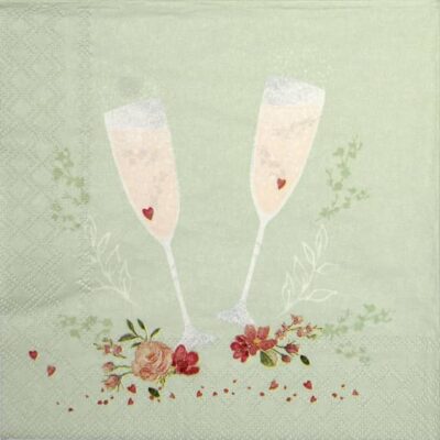 Single Decoupage Napkin - Champagne Glasses green