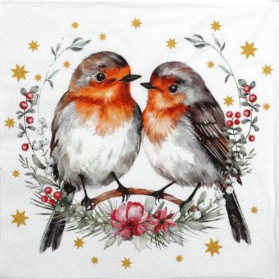 Single Decoupage Napkin - Couple of robins