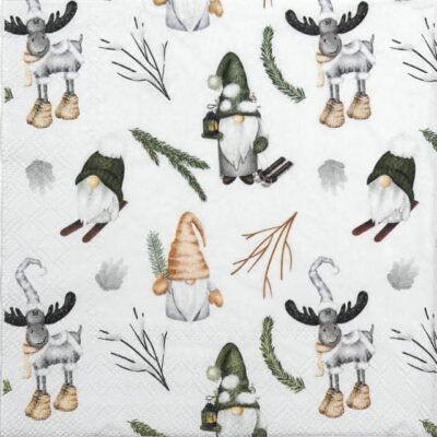 Forest Gnomes Decoupage Napkin White