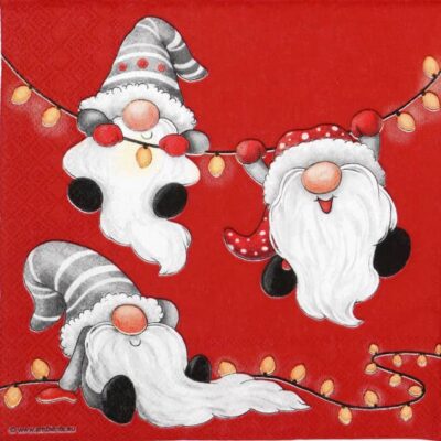 Paper Napkins - Gnomes on the light chain red (20 pieces)
