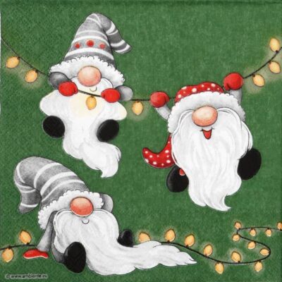 Single Decoupage Napkin - Gnomes on the light chain green