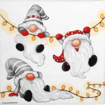 Paper Napkins - Gnomes on the light chain white (20 pieces)