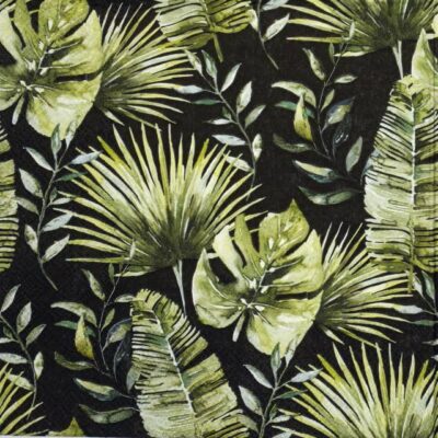 Single Decoupage Napkin - Jungle Leaves black