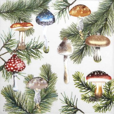 Paper Napkins - Mushroom ornaments white (20 pieces)