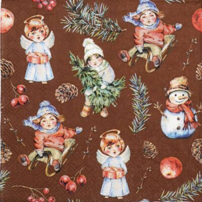 Paper Napkins - Playing outside brown (20 pieces)