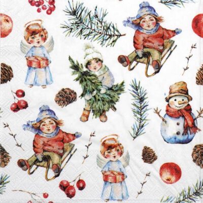 Single Decoupage Napkin - Playing outside white