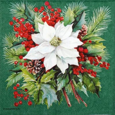 Paper napkins - Poinsettia bouquet green (20 pieces)
