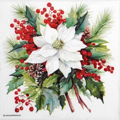 Single Decoupage napkin - Poinsettia bouquet white