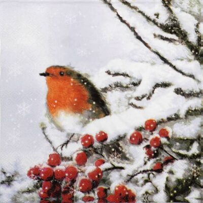 Single Decoupage Napkin - Robin in Snow