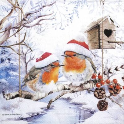 Single Decoupage Napkin - Robins in winterland