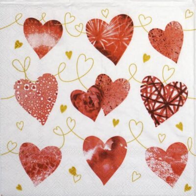 Single Decoupage Napkin - Ten Hearts