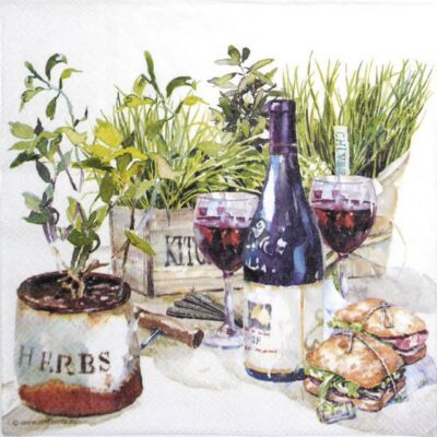 Single Decoupage Napkin - Wine & herbs